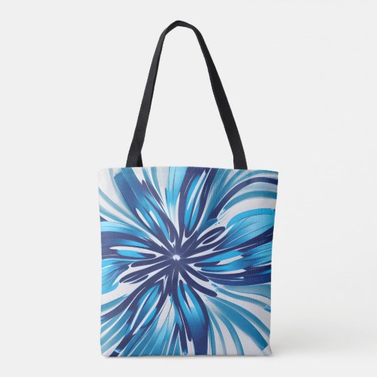 Abstract Blauw Bloem Art Deco Tote Bag (Achterkant)