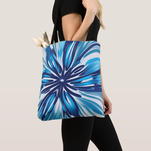 Abstract Blauw Bloem Art Deco Tote Bag (Dichtbij)