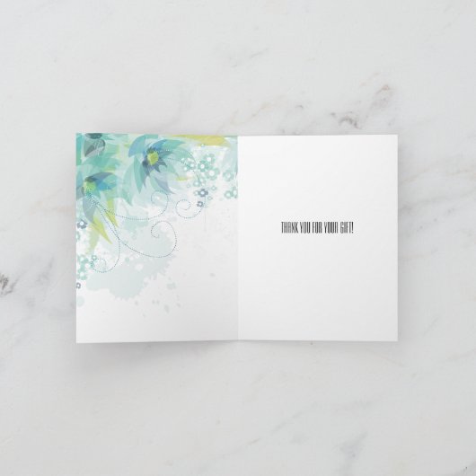 Abstract Blauw Bloemen Dank u Bedankkaart (Binnen)