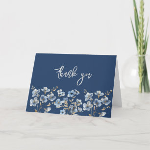 Abstract Blauw Bloemen Elegant Dank u Kaarten