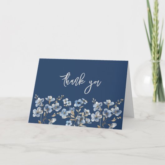 Abstract Blauw Bloemen Elegant Dank u Kaarten (Voorkant)