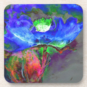 Abstract blauw bloemenblauw waterverf papaver bier onderzetter