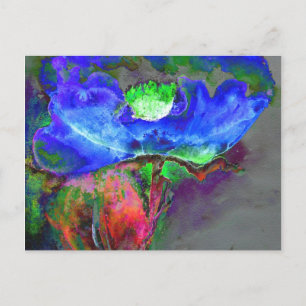 Abstract blauw bloemenblauw waterverf papaver briefkaart