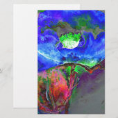 Abstract blauw bloemenblauw waterverf papaver briefpapier (Voorkant / Achterkant)