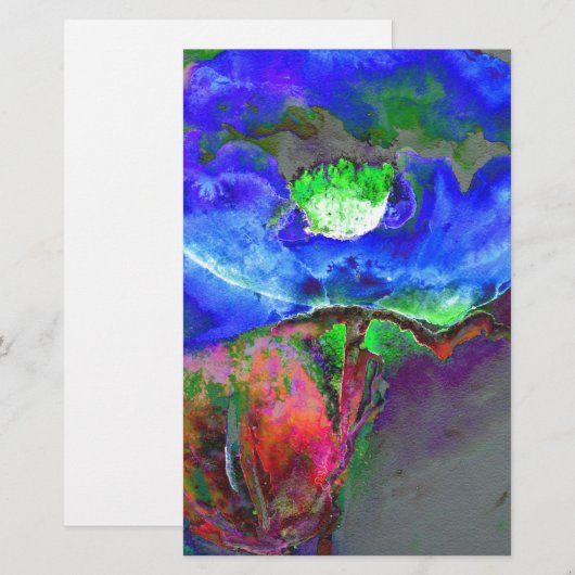 Abstract blauw bloemenblauw waterverf papaver briefpapier (Voorkant / Achterkant)