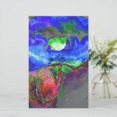 Abstract blauw bloemenblauw waterverf papaver briefpapier (Staand voorkant)