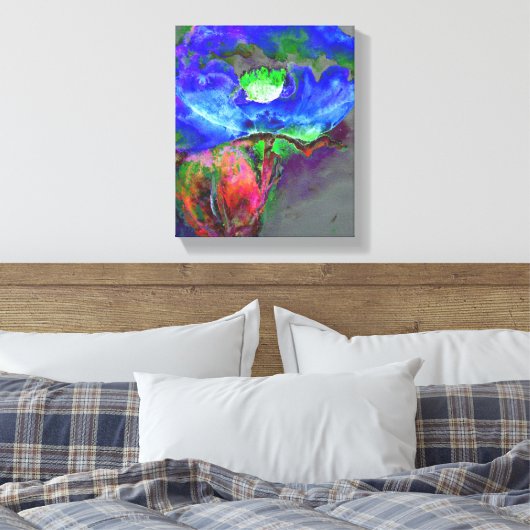 Abstract blauw bloemenblauw waterverf papaver canvas afdruk (Insitu (Slaapkamer))