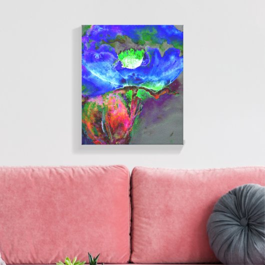 Abstract blauw bloemenblauw waterverf papaver canvas afdruk (Insitu (Woonkamer))