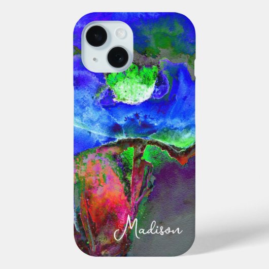 Abstract blauw bloemenblauw waterverf papaver Case-Mate iPhone case (Achterkant)