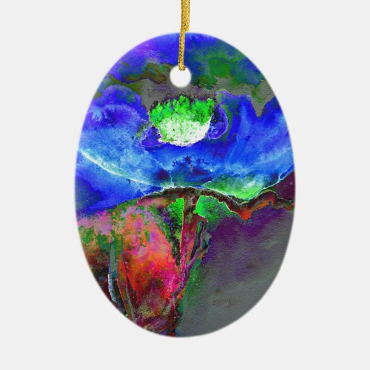 Abstract blauw bloemenblauw waterverf papaver keramisch ornament (Voorkant)