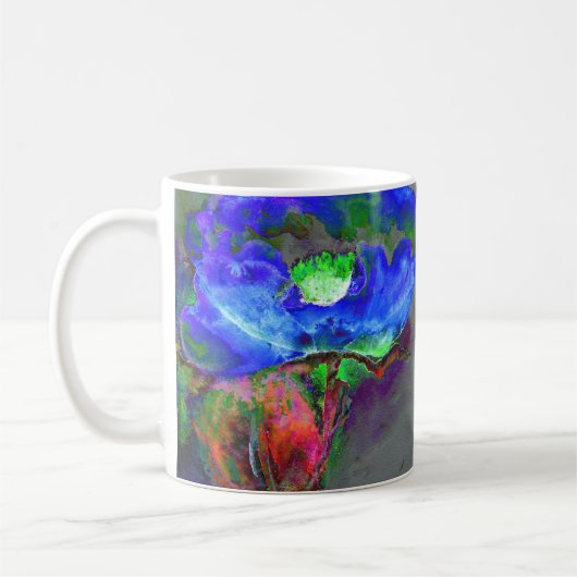 Abstract blauw bloemenblauw waterverf papaver koffiemok (Links)