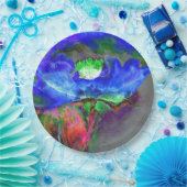 Abstract blauw bloemenblauw waterverf papaver papieren bordje (Feest)