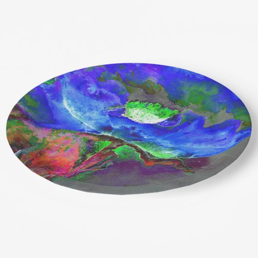 Abstract blauw bloemenblauw waterverf papaver papieren bordje (Gekanteld)