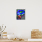 Abstract blauw bloemenblauw waterverf papaver poster (Keuken)