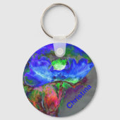 Abstract blauw bloemenblauw waterverf papaver sleutelhanger (Voorkant)