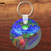 Abstract blauw bloemenblauw waterverf papaver sleutelhanger (Voorkant)
