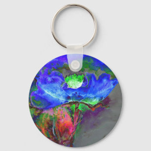 Abstract blauw bloemenblauw waterverf papaver sleutelhanger