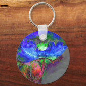 Abstract blauw bloemenblauw waterverf papaver sleutelhanger (Voorkant)