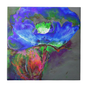 Abstract blauw bloemenblauw waterverf papaver tegeltje