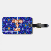 Abstract blauw bloemenpatroon bagagelabel (Achterkant horizontaal)