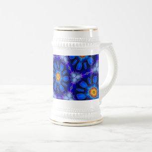 Abstract blauw bloemenpatroon bierpul