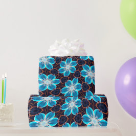 Abstract blauw bloemenpatroon cadeaupapier