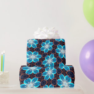 Abstract blauw bloemenpatroon cadeaupapier