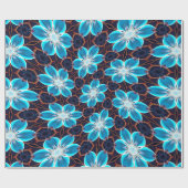 Abstract blauw bloemenpatroon cadeaupapier (Vlak)