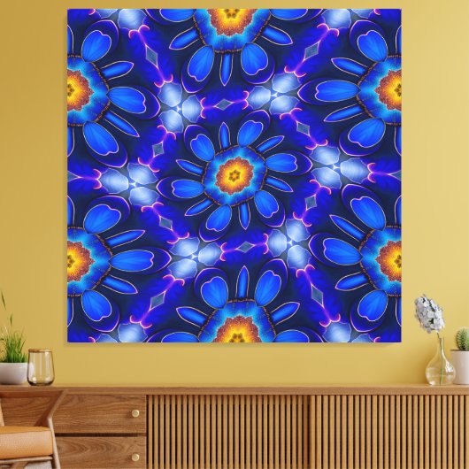 Abstract blauw bloemenpatroon canvas afdruk (Insitu (Woonkamer))