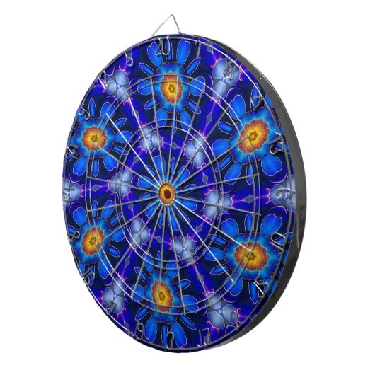 Abstract blauw bloemenpatroon dartbord (Voorkant Rechts)