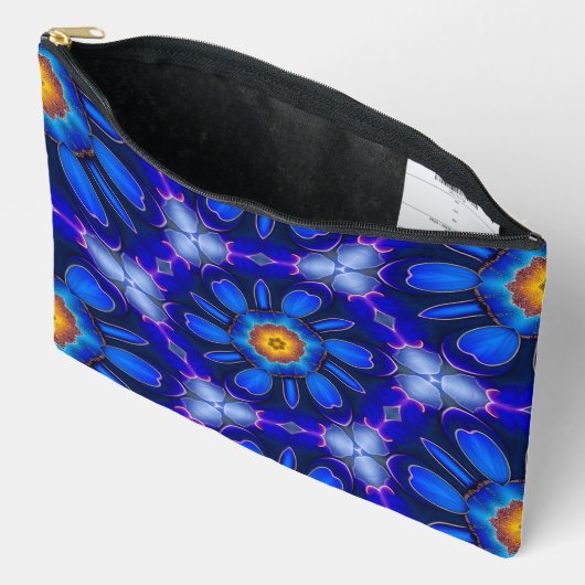 Abstract blauw bloemenpatroon etui (Open)