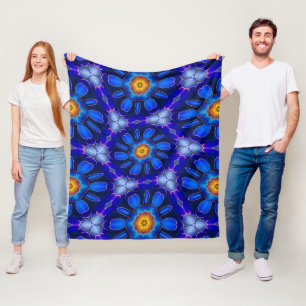 Abstract blauw bloemenpatroon fleece deken
