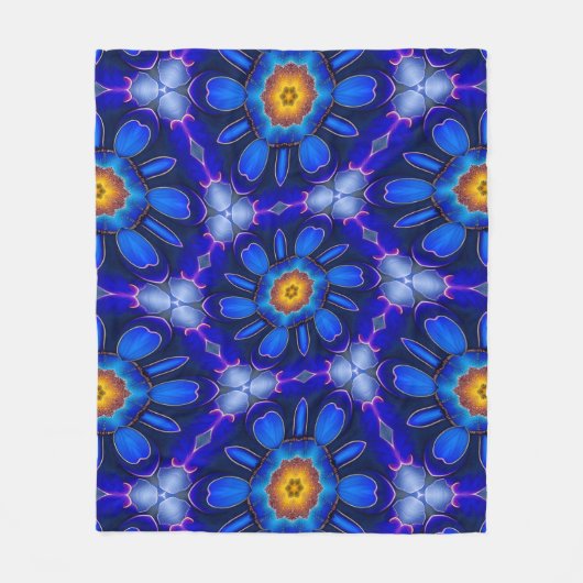 Abstract blauw bloemenpatroon fleece deken (Voorkant)