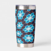 Abstract blauw bloemenpatroon geïsoleerde drinkbeker (Achterkant)