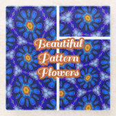 Abstract blauw bloemenpatroon glazen onderzetter (Voorkant)
