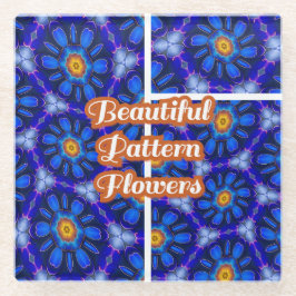 Abstract blauw bloemenpatroon glazen onderzetter