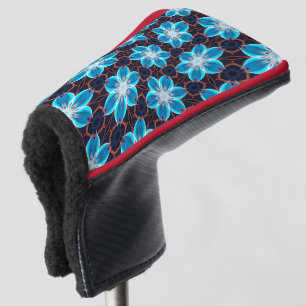 Abstract blauw bloemenpatroon golfheadcover