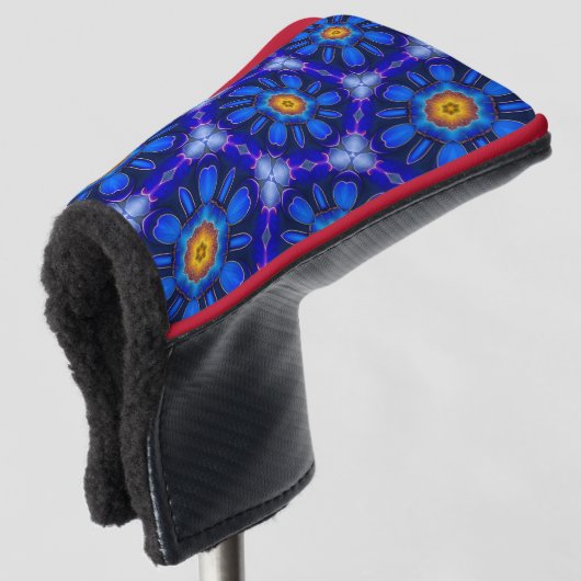 Abstract blauw bloemenpatroon golfheadcover (3/4 voorkant)