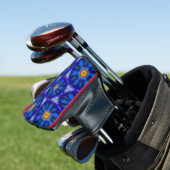 Abstract blauw bloemenpatroon golfheadcover (Insitu)