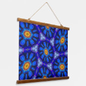 Abstract blauw bloemenpatroon hangend wandkleed (Gebogen)