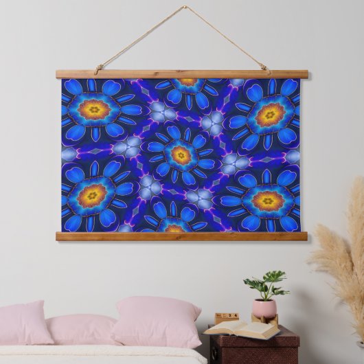 Abstract blauw bloemenpatroon hangend wandkleed (Slaapkamer)