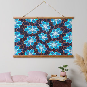 Abstract blauw bloemenpatroon hangend wandkleed