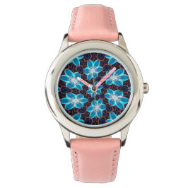 Abstract blauw bloemenpatroon horloge