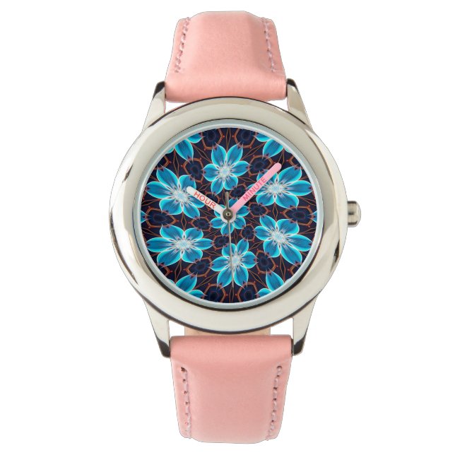 Abstract blauw bloemenpatroon horloge (Voorkant)