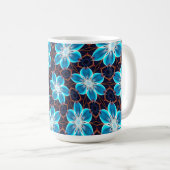 Abstract blauw bloemenpatroon koffiemok (Voorkant rechts)