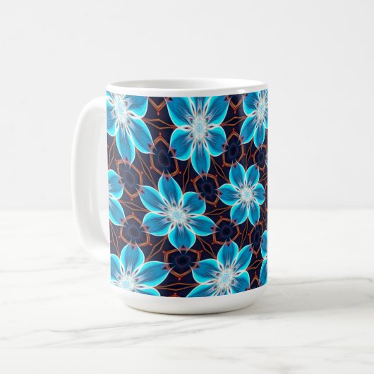 Abstract blauw bloemenpatroon koffiemok (Voorkant links)