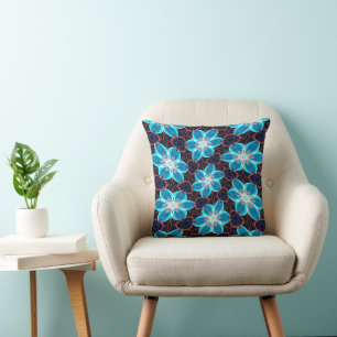Abstract blauw bloemenpatroon kussen