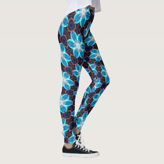 Abstract blauw bloemenpatroon leggings (Rechts)