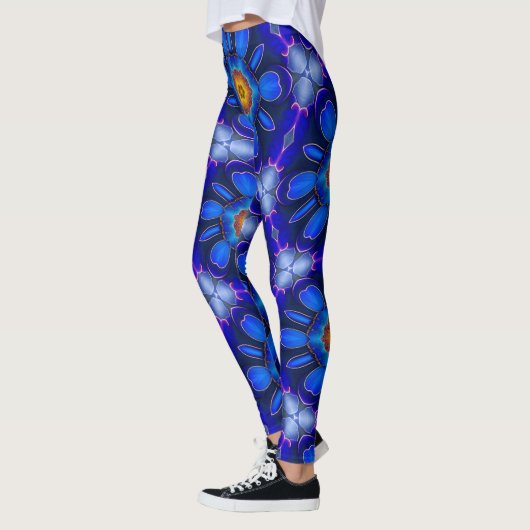 Abstract blauw bloemenpatroon leggings (Links)
