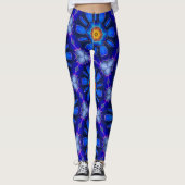 Abstract blauw bloemenpatroon leggings (Voorkant)